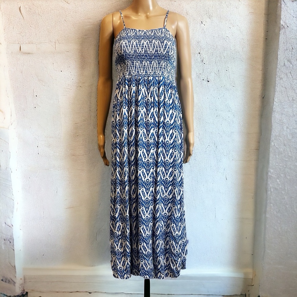 THML Blue Bohemian Santorini Smocked Maxi Tank Dress